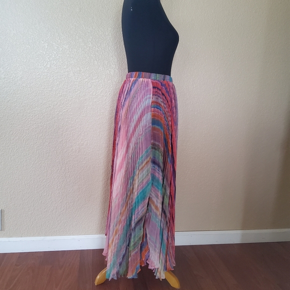 Soft Surroundings Spring Fling Pleated Asymmetrical Midi Multicolor Skirt PXS - Picture 4 of 6